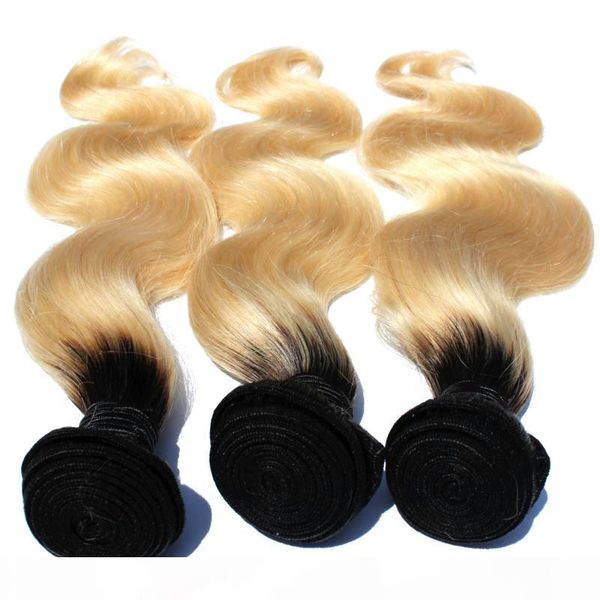 

t1b 613 ombre blonde hair bundle 8inch-30inch dark roots with #613 body wave hair weave brazilian remy human hair, Black