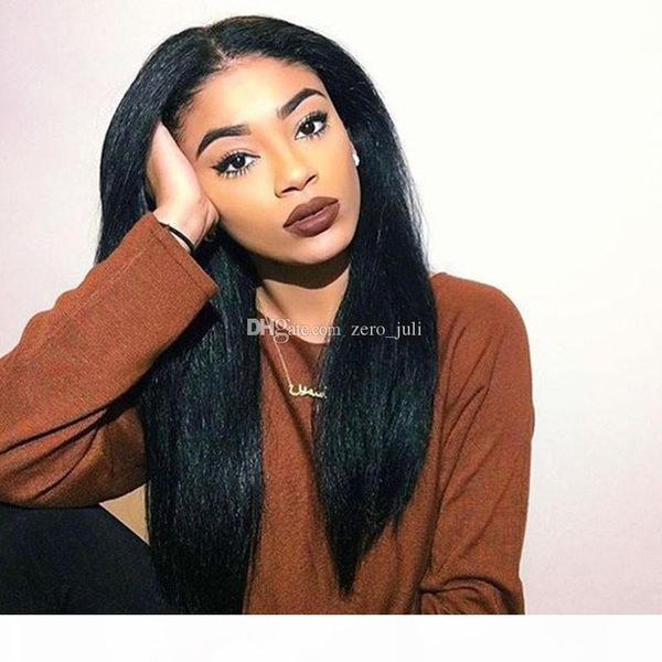 

italian yaki glueless full lace human hair wigs for black women brazilian human hair italian yaki lace front human hair wigs, Black;brown