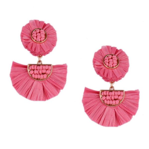 

dangle & chandelier rainbery bohemian handmade drop earrings fashion bead raffia tassel fringe for women tiered statement, Silver