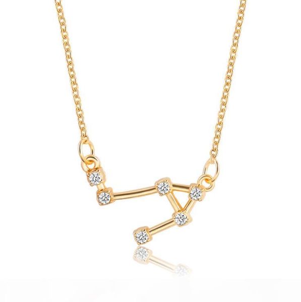 

fashion-12 constellation necklace custom diamond pendant clavicle chain ladies alloy necklace 2020 new constellation necklace christmas gift, Silver