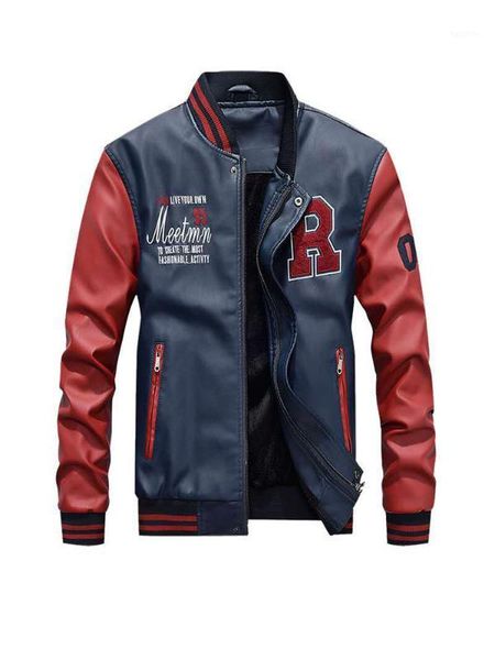 

leather jacket men bomber baseball jacket biker pu coat faux pilot varsity fleece college leather black slim fit motorcycles1, Black;brown