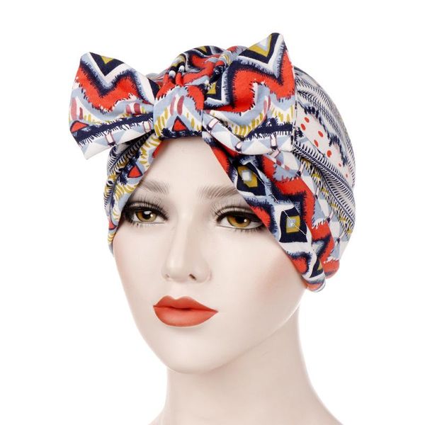 

симпатичные лук тюрбан cap женщины цветочные печати bonnet hat bowknot бандана cap femme мода геометрическая beanie оголовье мусульманская г, Black