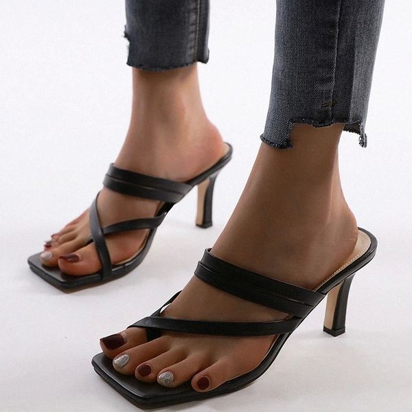 

women sandals strappy mule heels sandals slippers women high heels flip flops square toe slides zapatos mujer woman size 35-41 #i55x