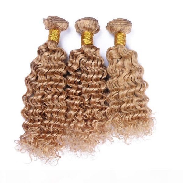 

blonde deep wave brazilian hair 3 bundles brazilian deep wave virgin hair #27 honey blonde brazilian deep curly weave human hair, Black