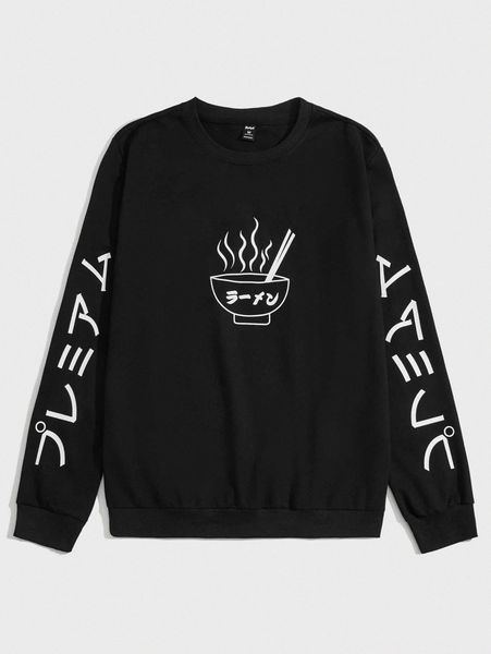 

romwe guys japanese print sweatshirt q0vz#, Black