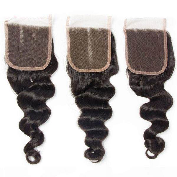 

9a brazilian hair bundles with lace closure 100% unprocessed loose wave woman lace hair closure, Black;brown