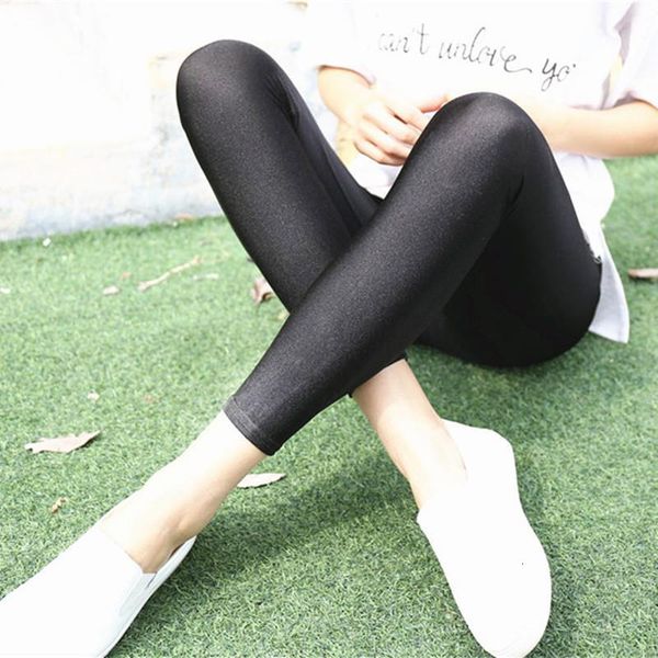 

флуоресцентные цвета высокого упругие женщины леггинсы pant multicolor блестящая глянцевая legging брюки 20color повседневная одежда для жен, Black
