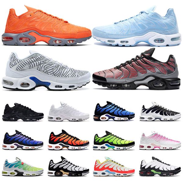 

tn plus mens sneakers running shoes triple black white oreo hyper blue purple pimento crater scream green sail womens sport trainers, White;red