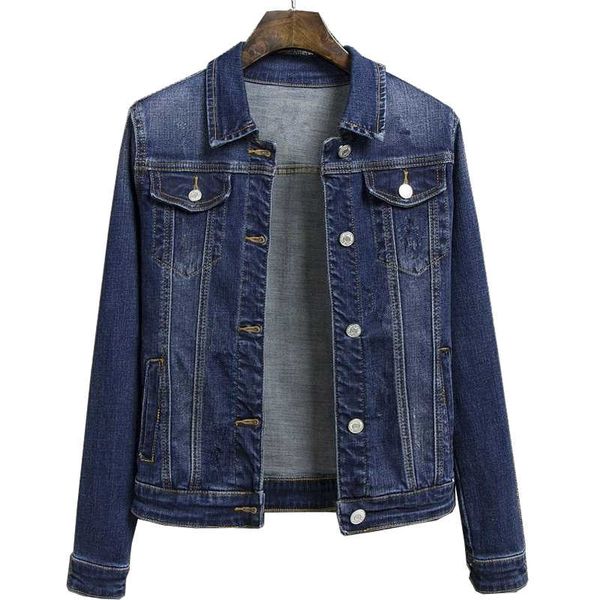 

new plus size denim jacket women autumn lapel long sleeve short outwear vintage casual jean jacket bomber denim coat female 201126, Black;brown