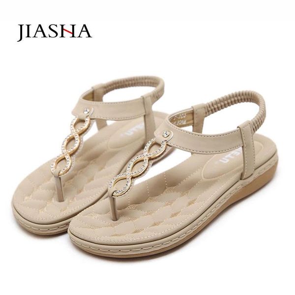 

sandals rhinestone elastic band flats women summer shoes plus size 2021 comfortable woman beach flip flops, Black