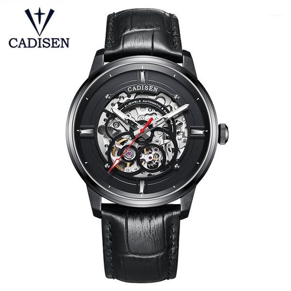 

wristwatches cadisen mens watches mechanical automatic watch men sport for skeleton business reloj hombre1, Slivery;brown