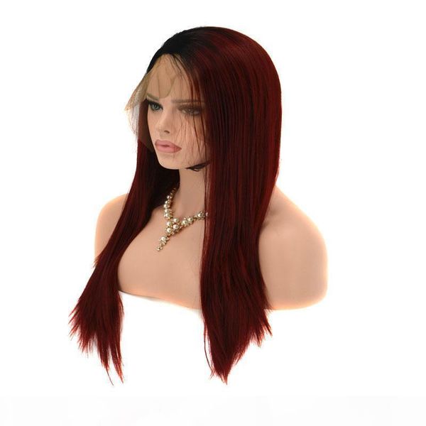 

burgundy ombre синтетический фронта шнурка dark root straight glueless жаропрочных волокна бордовый синтетические парики шнурка с ребенком в, Black;brown