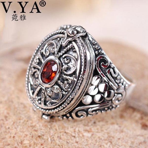 

cluster rings v.ya 925 silver gawu box ring red zircon jewelry original s925 sterling buddhist scriptures for women, Golden;silver