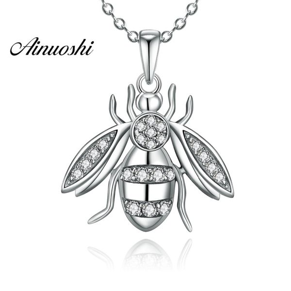 

ainuoshi luxury 925 sterling silver pendant necklace for women animal bee girl lovely long chain necklace wedding silver jewelry y200106