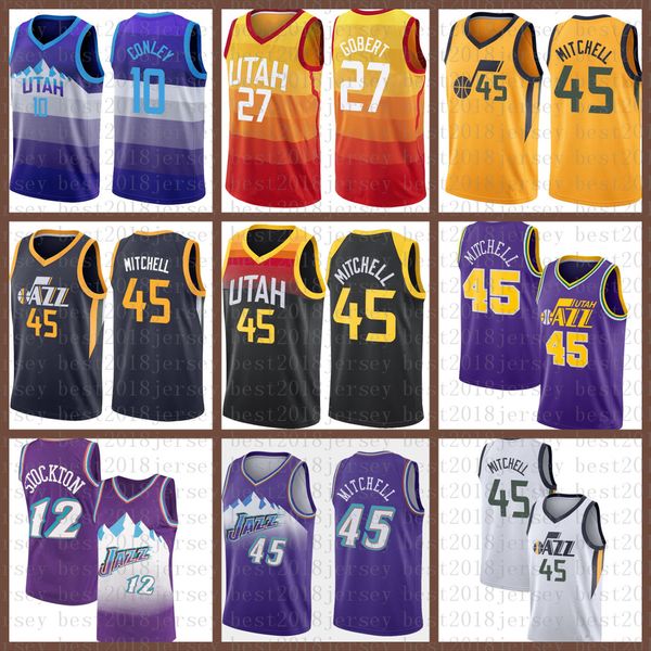 

2021 new basketball jersey utah jazz mens donovan 45 mitchell mesh retro rudy 27 gobert john 12 stockton youth karl 32 malone black, Black;red