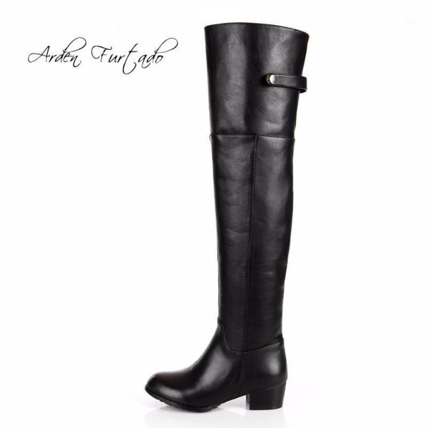 

boots 2021 winter genuine leather fashion woman square heel over the knee high plush custom shaft size big small 31-451, Black