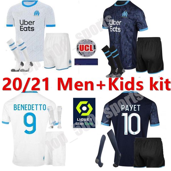 

мужчины дети kit 2020 2021 марсель трикотажных изделий футбола 20 21 olympique om майо-де-футового benedetto пайх thauvin взрослого комплект, Black