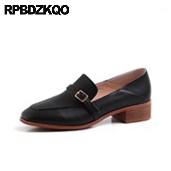 

beige metal low heels 2020 mules slipper vintage thick black belts block genuine leather pumps ladies yellow shoes square toe1