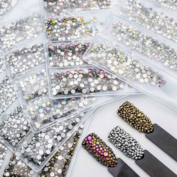 

nail art decorations charm gems manicure glass rhinestones mixed sizes flat-back crystal shiny, Silver;gold