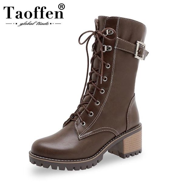 

taoffen plus size 34-43 women ankle boots winter round toe female fur warm shoes women vintage mujer riding boots zapatos lj201030, Black