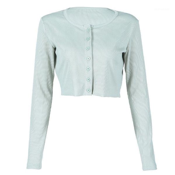 

women's t-shirt autumn summer women crop long sleeve kitted single-row button-down cardigan open umbilical slim t shirt1, White