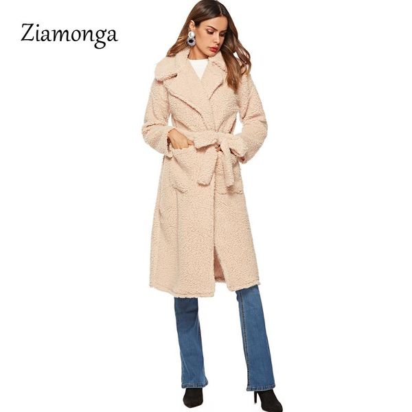 

women's wool & blends ziamonga 2021 fashion women clothes turn-down collar woolen belted warm winter coat heavy jacket outwear, Black
