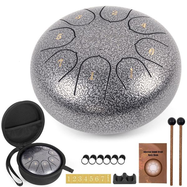 

steel tongue drum 6 inch 8 notes c tune percussion instrument w/ drum mallets