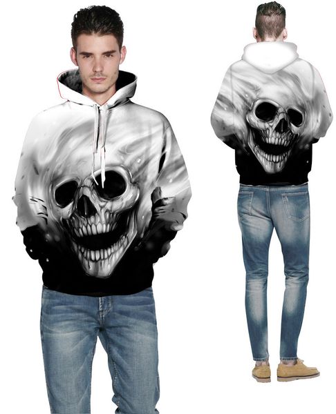 

new men's and women's couple's 3d white skull print hooded baseball suit, Black