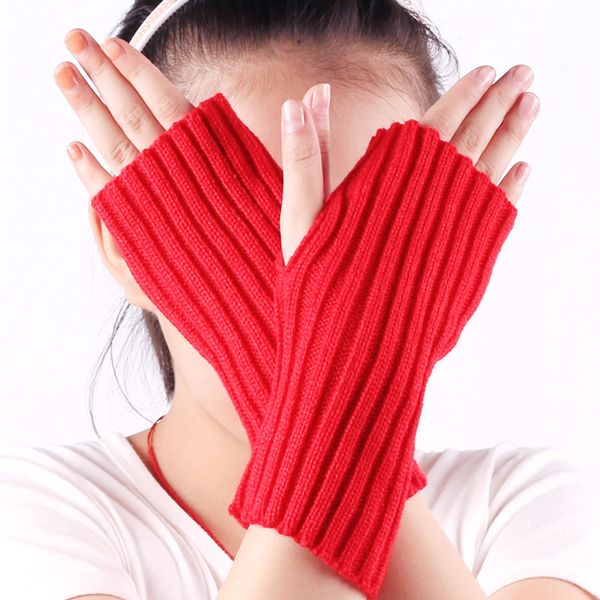 

half finger for women winter wool knitting arm soft warm mittens acrylic stretch fingerless knitted gloves