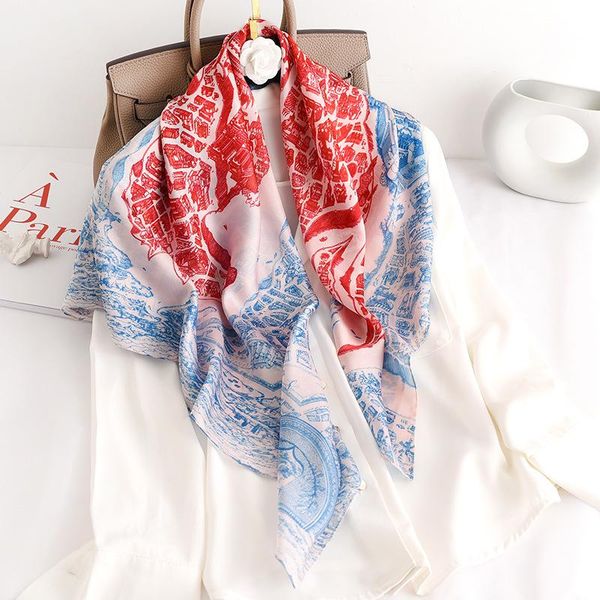 

2020 fashion scarf women spring autumn 90 square silk summer sunscreen shawl fashion chiffon hijab scarves winter, Blue;gray