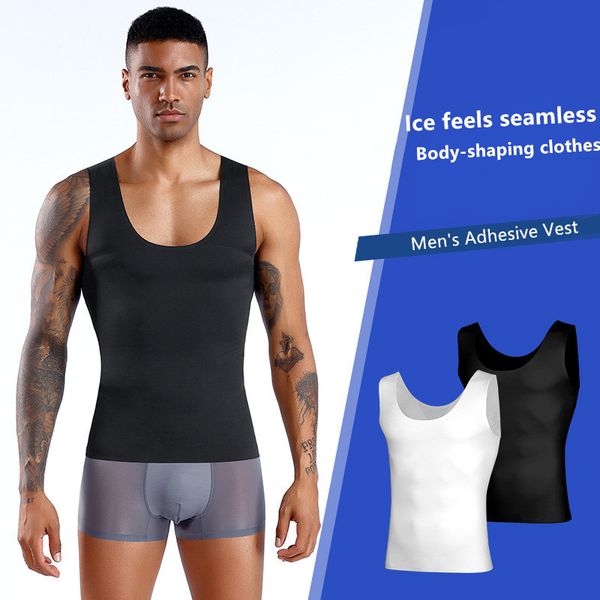 

new summer corset breathable sport comfortable strong pressure seamless glue abdomen back body shap tight fitness sleep for men, Black;blue