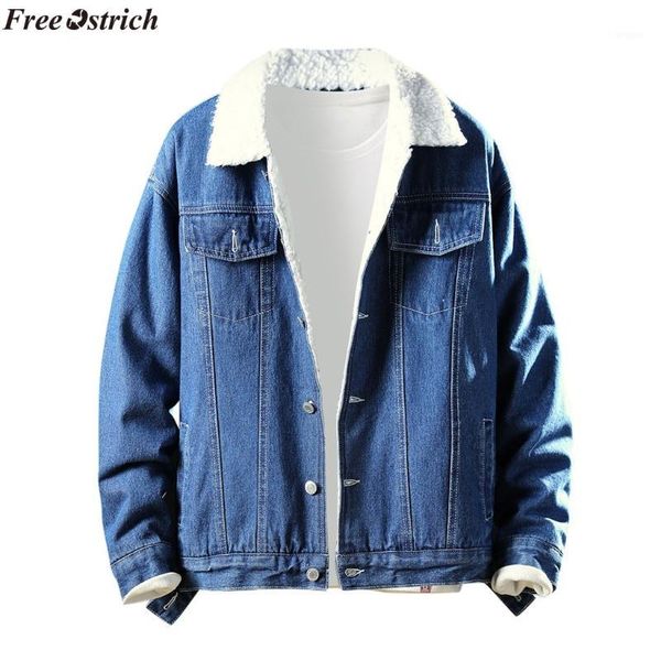 

ostrich men jacket 2019 men add wool upset casual winter patchwork long sleeve jean jacket coat windproof1, Black;brown