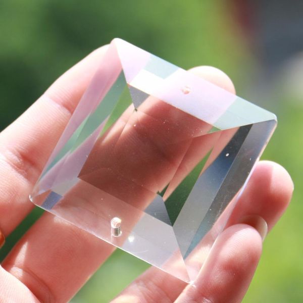

new square suncatcher ab face crystal glass chandelier prism part hanging art glass diy lamp accessories 2 holes 50mm h wmtlmi