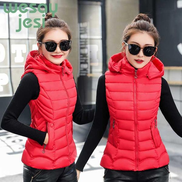 

women winter vest casual style autumn hooded sleeveless warm solid thicken waistcoat pocket vest plus size, Black;white