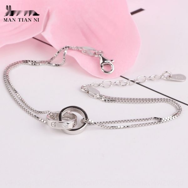 

new korean s925 sterling double ring braceletwomen's simple fashion temperamentversatile bracelet accessoriesaccessoriessilver jewelry, Golden;silver