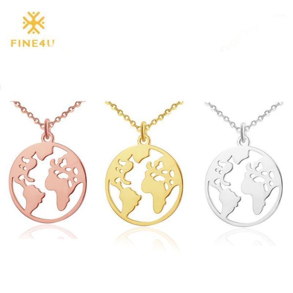 

fine4u n110 vintage map necklace 316l stainless steel circle pendants necklaces 2020 fashion choker jewelry1, Silver