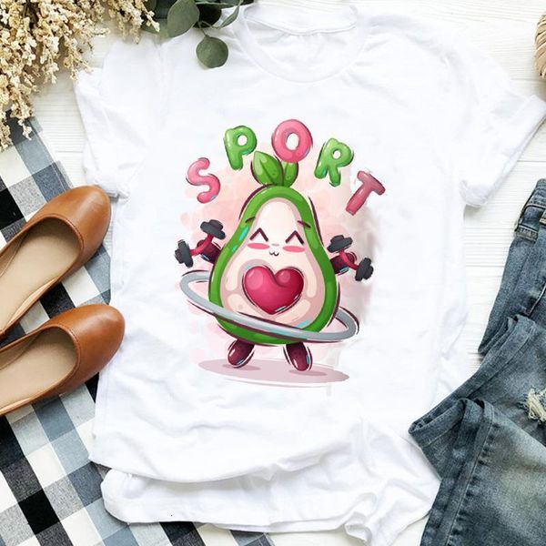 

women lady cartoon avocado love watercolor short sleeve ladies t tee womens shirt clothes tshirt female graphic t-shirt, White