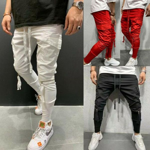 

brand new men's pants tracksuit sport gym slim fit skinny joggers pants trouser cotton solid long string autumn fashion 20191, Black