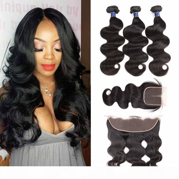 

peruvian hair body wave 3 bundle with 4x4 lace closure brazilian virgin hair weaves and peruvian hair wefts, Black