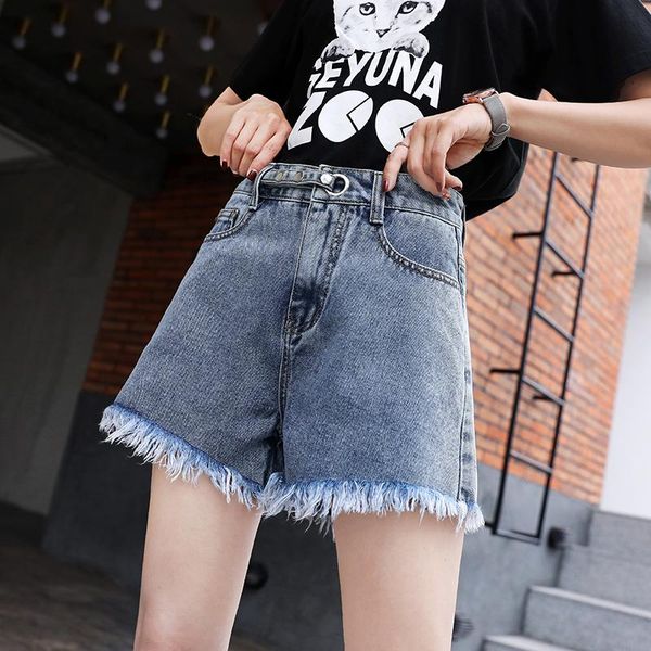 

women's jeans withzz summer high waist loose wear denim shorts wide leg pants, Blue