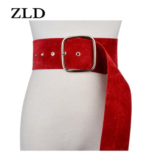 

zld new design wide belt female dress belts decorate waistband fashion retro silver metal pin buckle soft velvet belt women, Black;brown