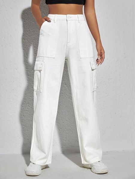 

high waist zip up cargo jeans l1nr#, Blue