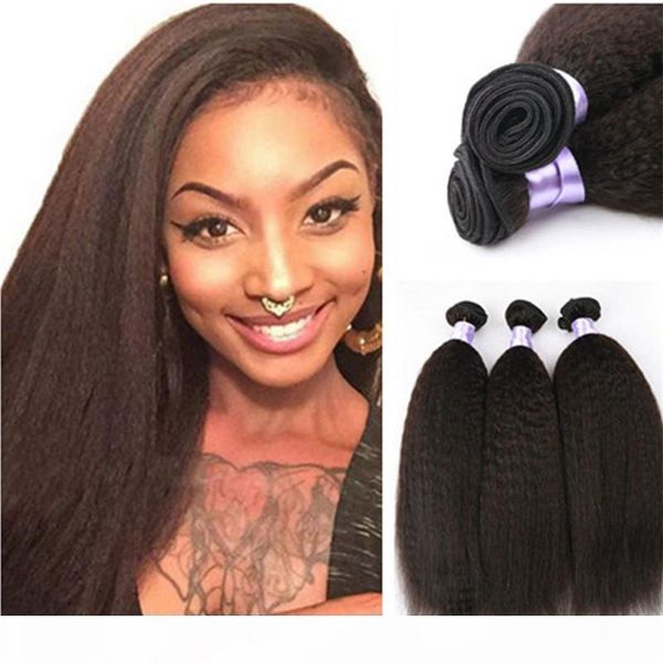 

8a brazilian virgin hair kinky straight 3 bundles 100% brazilian kinky straight human hair extensions brazilian coarse yaki straight hair, Black;brown