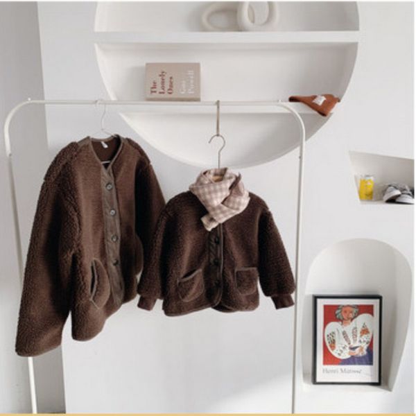 

2021 new spring mother daughter lambs wool coat solid long sleeve parent mom girl matching clothes e2000, Blue