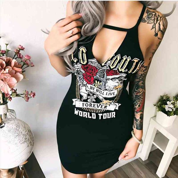 

women dress summer fashion casual v-neck sling split irregular slim straight letter print skinny dress, Black;gray