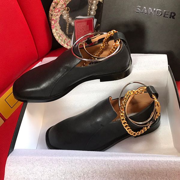 

new germany jil brands sander spring vintage calfskin leather shoes luxurys designers shoes gold chain boots retro sneakers women trainers, Black