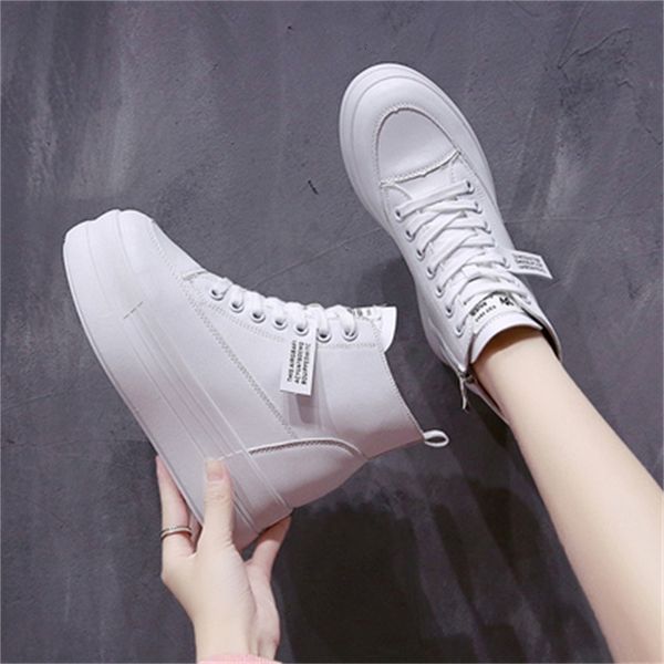 

women's 2021 new thick leather fashion increase black white shoes 8kql