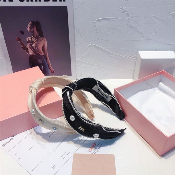 

luxury crossed headbands pearl hair hoop classic diamond letter headdress elegant wide headband with box, Silver