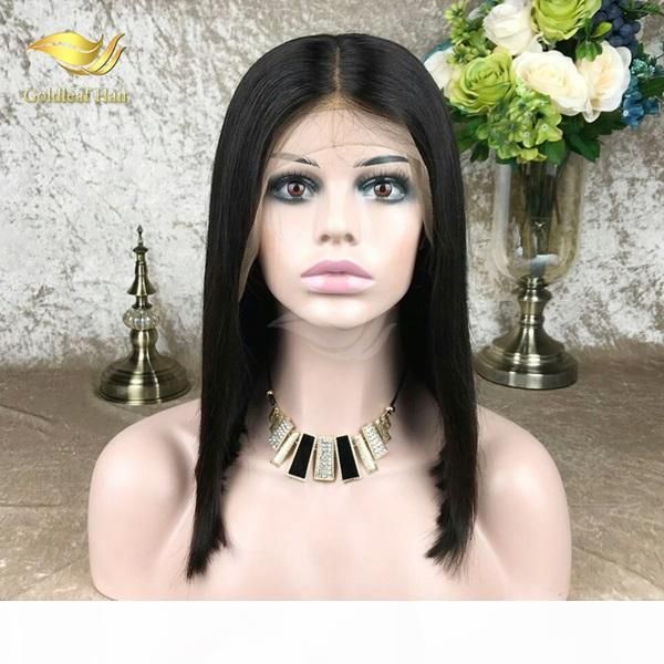 

wondero customized brazilian human hair wd2020sh03 straight frontal french lace natural color hair wig, Black;brown