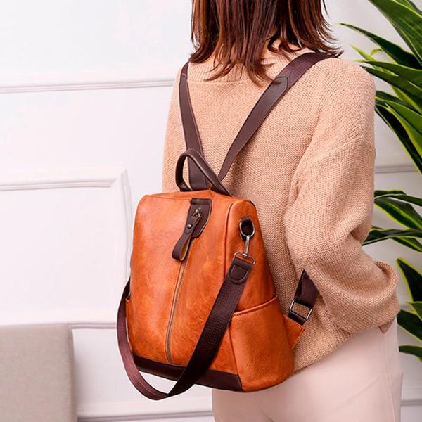 

women backpack vintage oil wax pu leather bagpack 2020 new waterproof anti-theft ladies leisure travel back pack
